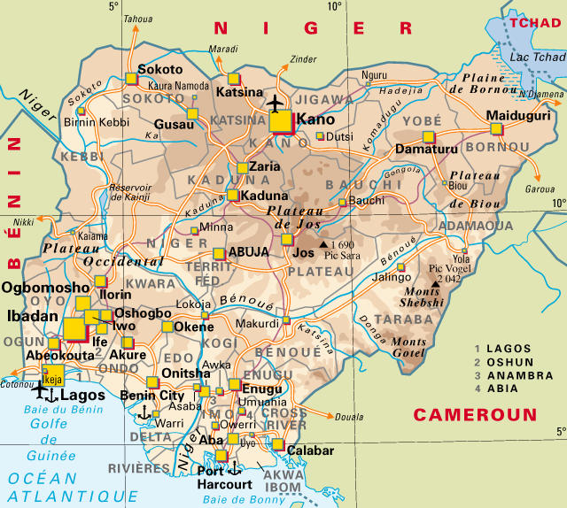Carte de la Rpublique fdrale du Nigria